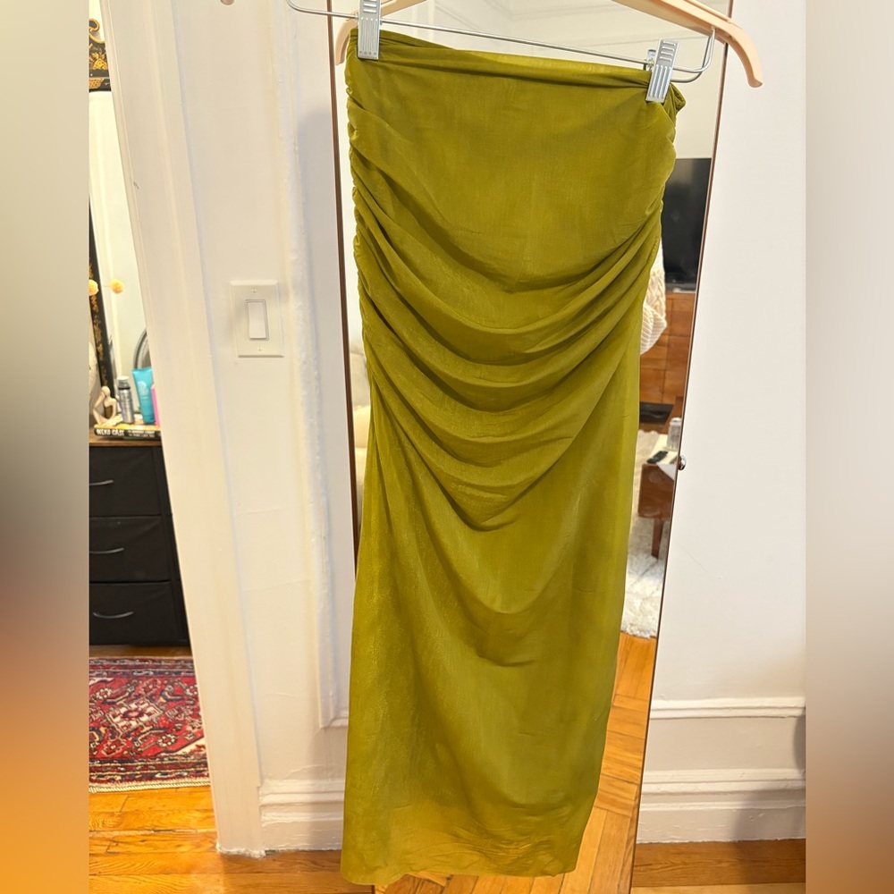 Zara Olive Green Mesh Midi Skirt S